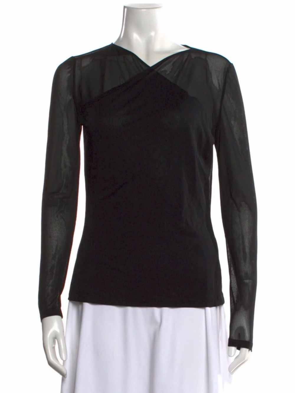 Ralph Lauren Collection Black Sheer Long-Sleeve Crossover Top